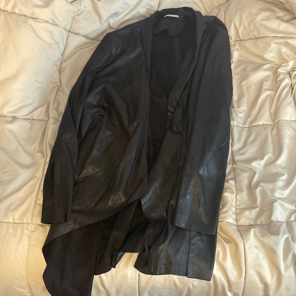 Black cardigan with a faux leather look